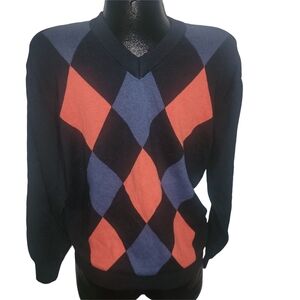 Cantabil Black Sweater with Blue and Red Argyle Pattern 38